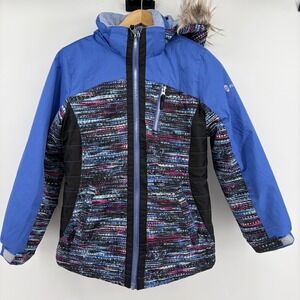 Free Country Girls Blue Multi Pixel Print Faux Fur Hood Puffer Ski Jacket M10/12